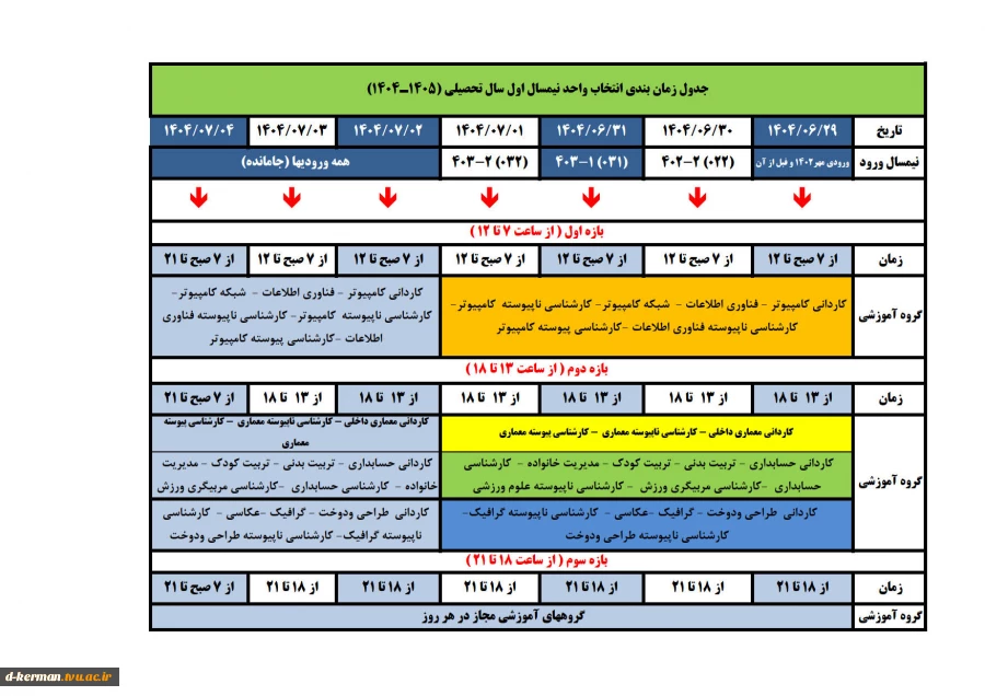 جدول زمانبندی انتخاب واحد 3