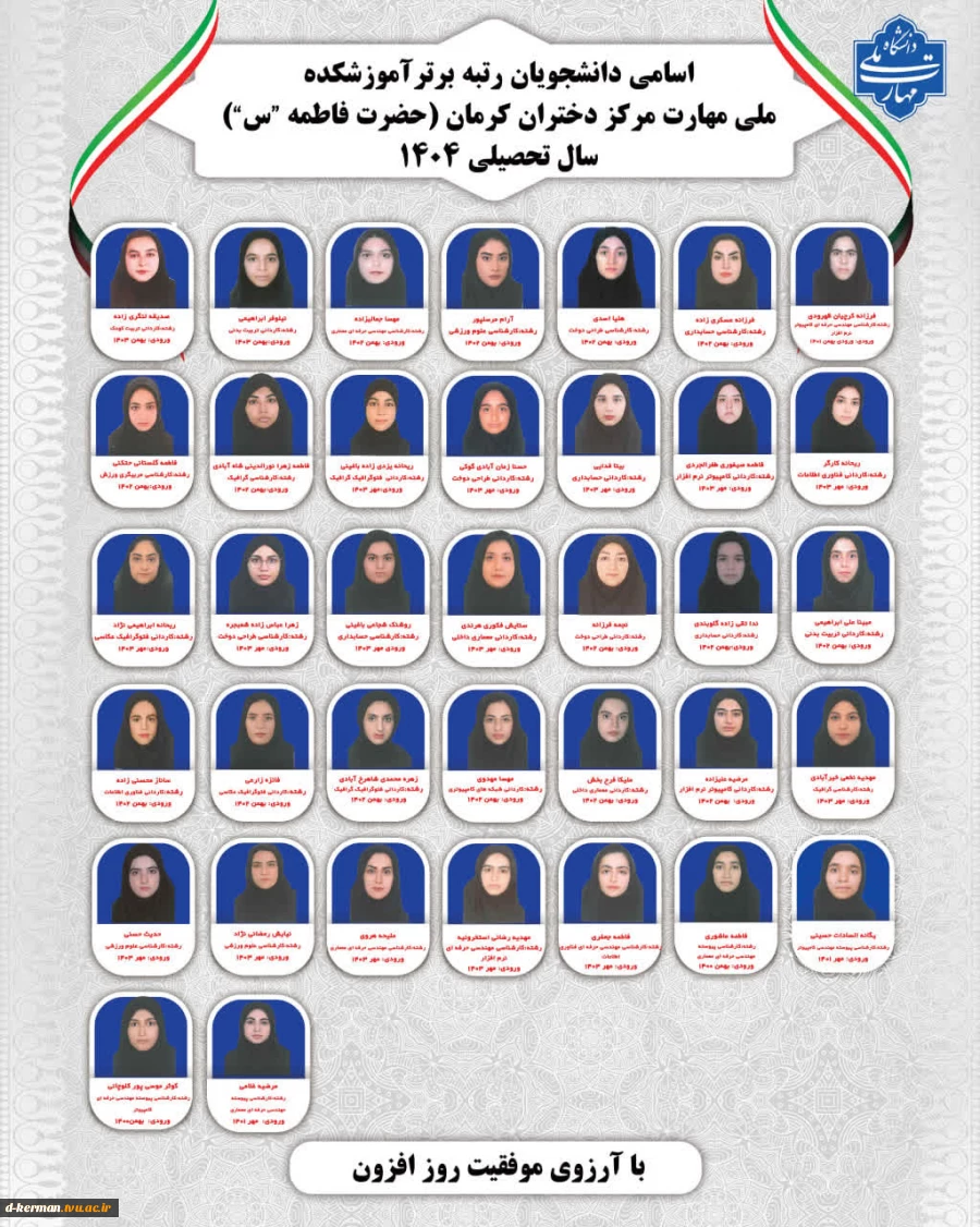 اسامی دانشجویان برتر  مرکز دختران کرمان 2