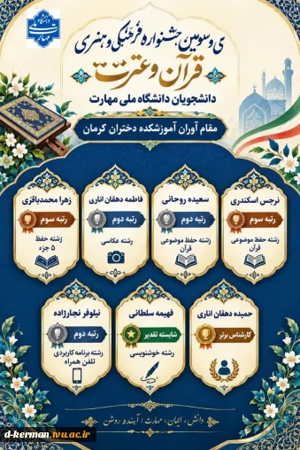 درخشش دانشجویان آموزشکده دختران کرمان در سی و سومین جشنواره فرهنگی و هنری قرآن و عترت دانشجویان دانشگاه ملی مهارت
